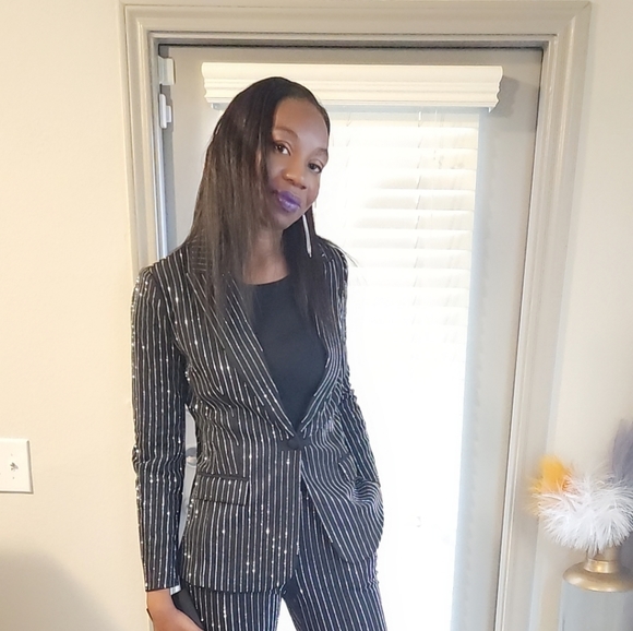 Rhinestone Pinstripe Blazer - Picture 2 of 7